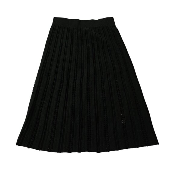 Icicle Midi Skirt Womens 4 Black Pleated Wool Knit A-Line Elastic Waist - Picture 2 of 9